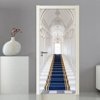 

European Style Stairs Living Room Bedroom 3D Door Sticker Poster Wall Painting Modern Waterproof Photo Wallpaper Self-adhesive