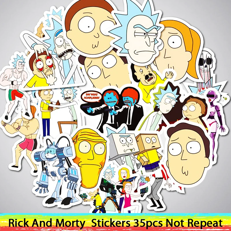 

35 Pcs Rick And Morty Graffiti Stickers For Laptop Motorcycle Skateboard Fridge Guitar Luggage Decoration Toy Anime Sticker