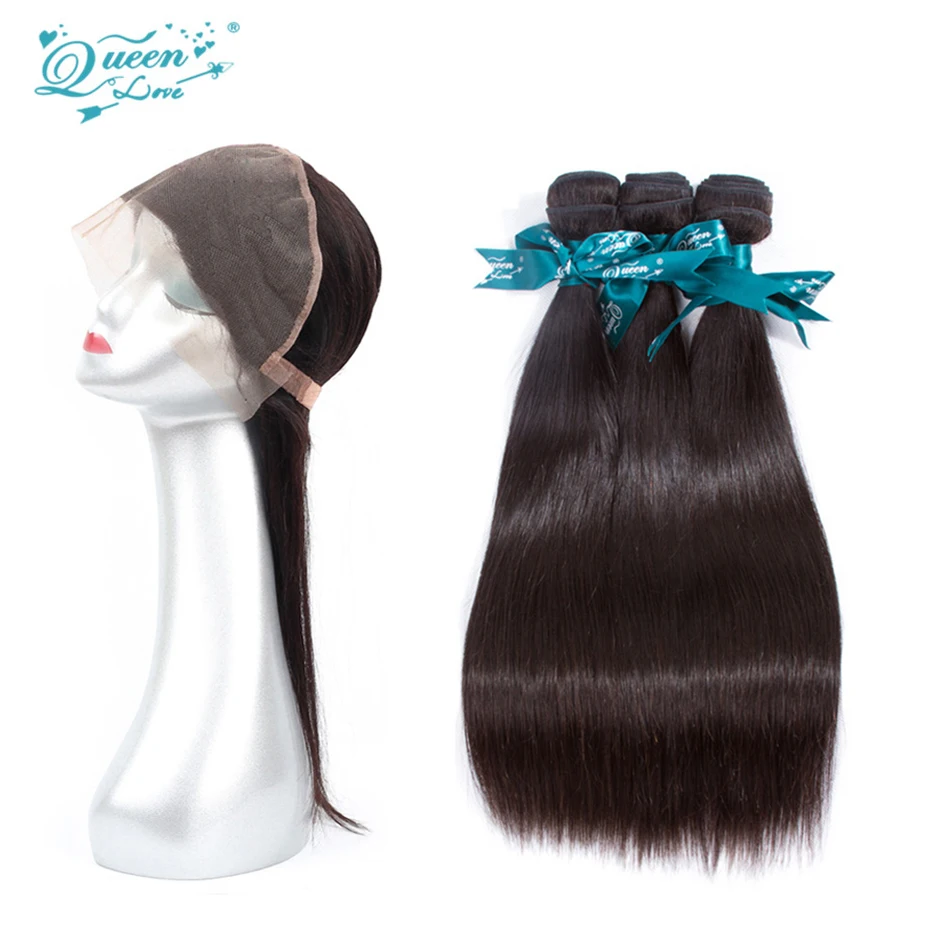 

360 lace frontal closure with bundles Malaysian Straight Hair 360 frontal with bundles lace closure with bundles 3pcs Queen Love