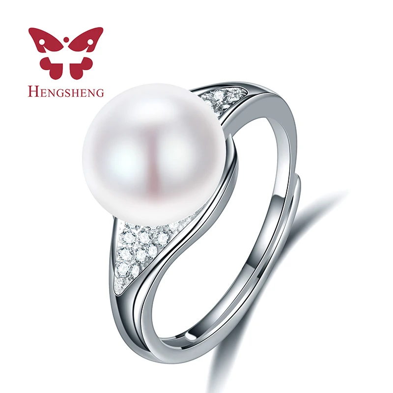 

100% Genuine Freshwater Elegant White Women Ring, Fashion Jewelry For Wedding 9-10mm Pearl Ring The New Listing