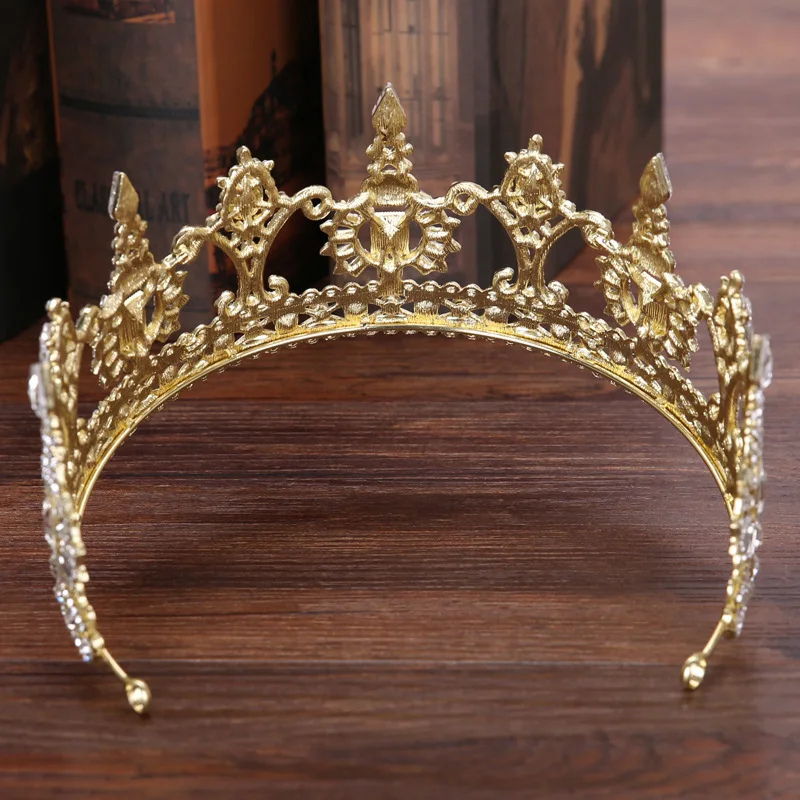 Золото Цвет большой Винтаж барокко Свадебный queen Корона Кристалл Пром Диадема горный хрусталь Pageant тиара для невесты аксессуары для волос