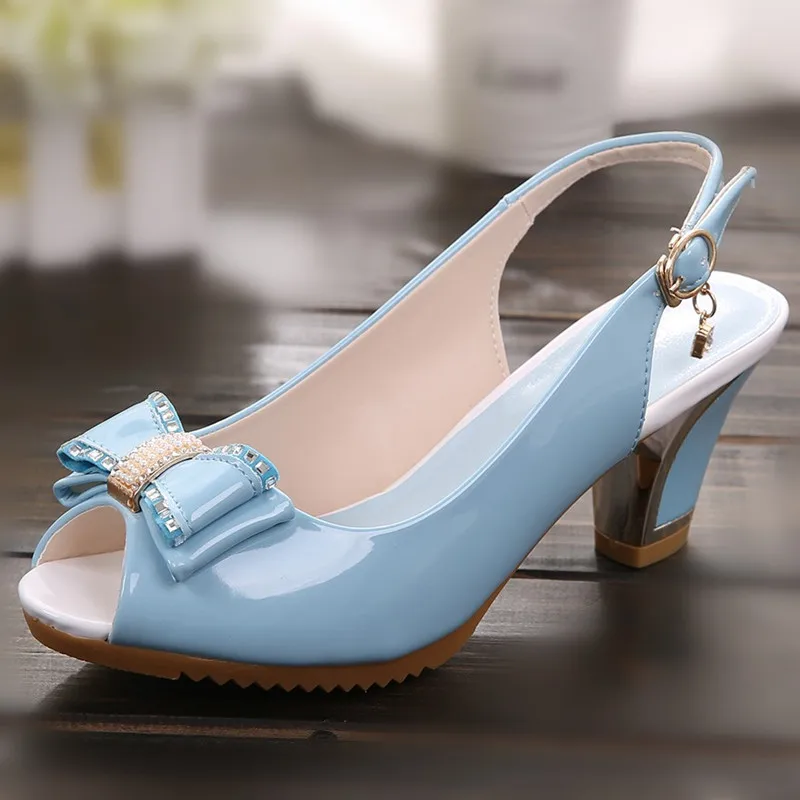 

Fashion Bowtie Open Toe Women's Sandals 2016 Kitten Slingback Heel Sandals Women Platform Shoes Summer
