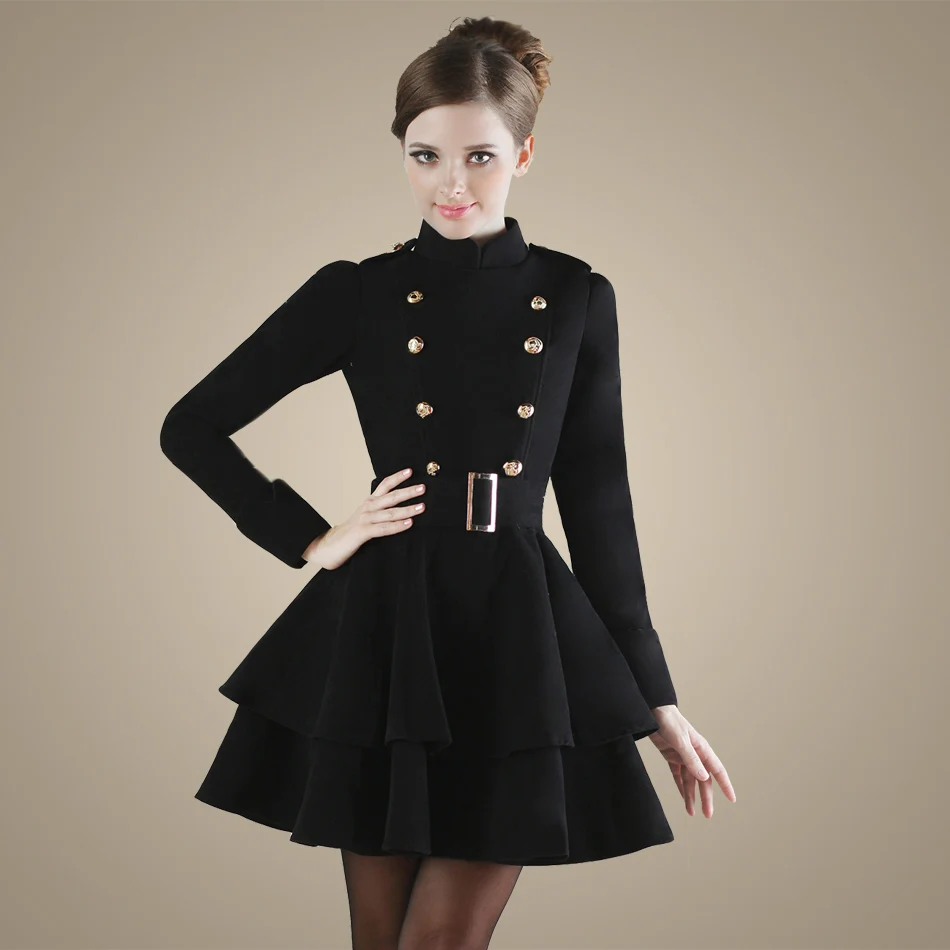 Europe New Women's Winter Skirt Style Woolen Blends Coats Slim Long