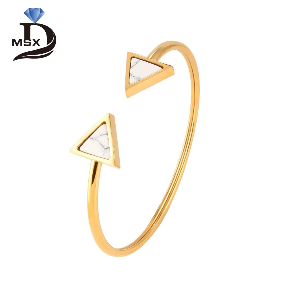 

MSX Gold Plating Bangles for Woman 3 Metals Colors Shell Inlaid Open Cuff Twistable Bracelets Lady Wedding Engagement Jewellery