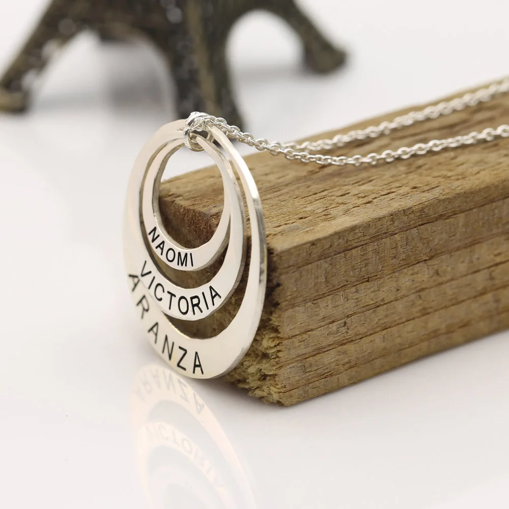 Wholesale Sterling 3 Cicrle Necklace Engraved Name, Mother Daughter