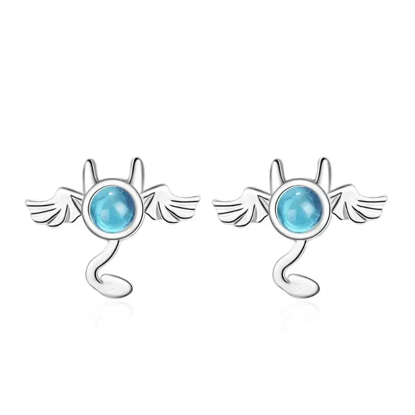 Solid 925 Sterling Silver Shiny Bat Wildlife Gothic Halloween Gift Stud Earrings