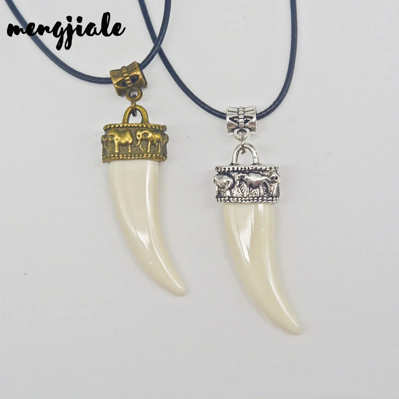 Collar con colgante de marfil de imitación, tapa de aleación, cordón de cuero, étnico, bohemio, accesorio de joyería, 1 ud.|Collares colgantes| - AliExpress