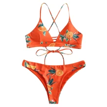 Female Orange Print Criss Cross Bikini Set Summer Beach Women Sexy Backless High Waist Swimsuit Adjustable Straps Women Bikinis Female Orange Print Criss Cross Bikini Set Summer Beach Women Sexy Backless High Waist Swimsuit Adjustable Straps Women Bikinis