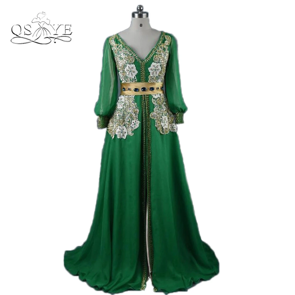 Ritueel Surichinmoi steek Marokkaanse Caftan Kaftan Moslim Dubai Avondjurk 2016 Vestidos longo V hals  Formele Prom Jurk Goud Groen Chiffon Lange Mouwen|kaftan muslim|moroccan  caftanevening dress 2016 - AliExpress