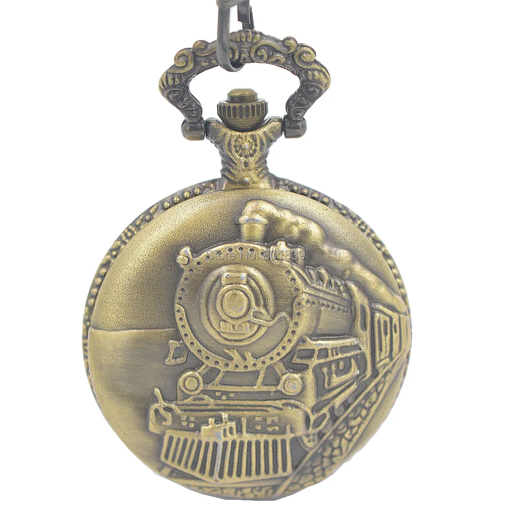 Embossment Railroad Steam train Bronze Tone Japan Quartz Movement Mens
