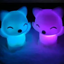 Дышащий светодиодный ночник в форме милой лисы, 7 цветов, USB, для детей, животных, мягкий силиконовый мультяшный светильник для малышей