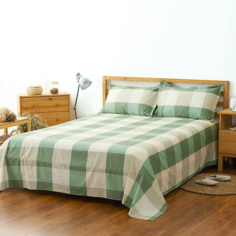 1Pc Mutli color Green Grid Cotton Flat Sheets 200*230cm Bed Sheet