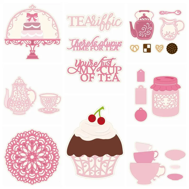 

Tea Party Metal Cutting Dies Stencil For DIY Scrapbooking Decorative Paper Cards Handcrafts Embossing Template 2019 New