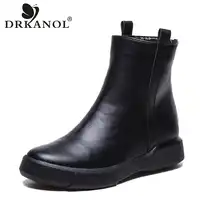 DRKANOL Vintage Flat Women Boots Autumn Winter Round Toe Back Zipper Winter Warm Waterproof Ankle Boots Women Platform Shoes