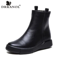 DRKANOL-Botas planas Vintage para mujer, zapatos de plataforma con punta redonda y cremallera trasera, cálidos e impermeables, para Otoño e Invierno
