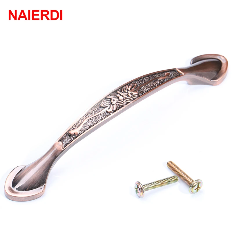 

NAIERDI European Flower Pattern Red Bronze Kitchen Cabinet Knobs Cupboard Handles Wardrobe Drawer Pulls Furniture Hardware