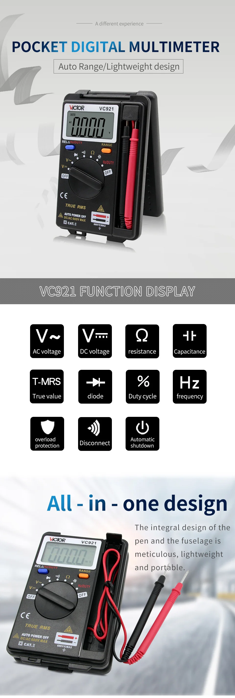 SNAKOL VC921 3 3/4 DMM Integrated Personal Mini Digital Multimeter Handheld Pocket capacitance resistance frequency tester VC921