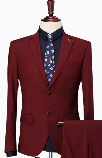 

Red Notch Lapel Two Buttons Formal Fashion Terno Masculino High Quality Costume Made 3Pieces(Jacket+Pant+Tie)New Style Men Suits