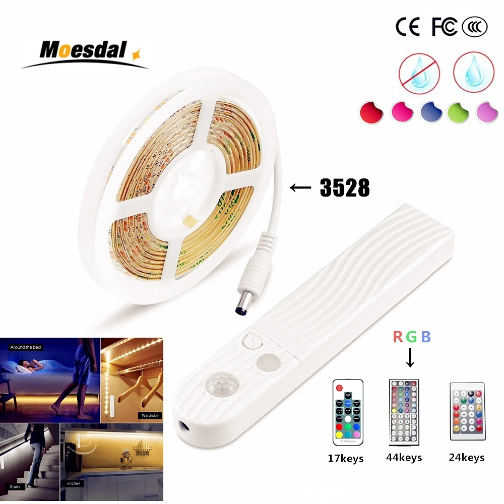 Moesdal 1/2/3M LED Strip light RGB LED light Wireless Motion LED Strip Sensor Light 3528