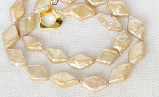 

huij 001647 natural 17" rhombus champagne freshwater pearls necklace