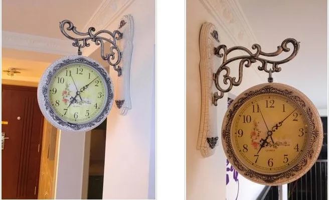 

Double wall clock sitting room creative double clock rural mute quartz clock Taiwan mute movement