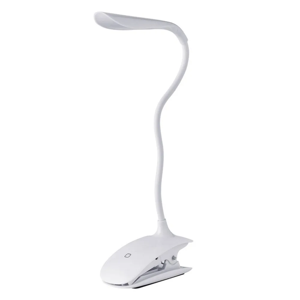 Регулируемый согнутый белый Светодиодный Настольные лампы с зажим АБС-пластиковый перезаряжаемый USB энергосберегающие сенсорный выключатель настольные лампы
