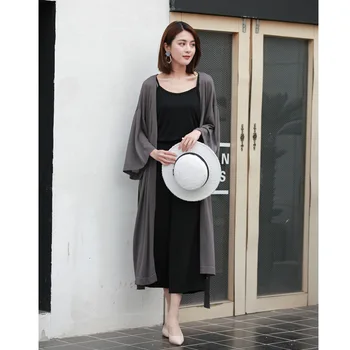 

Ma'am Thin Knitting Upper Garment Cardigan Long Section Woman Loose Coat