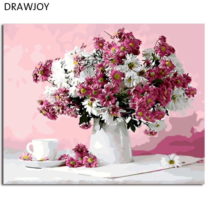 

DRAWJOY Framed Picture Painting By Numbers Flower Home Decor For Living Room Hand Unique Gifts Picture Wall Art