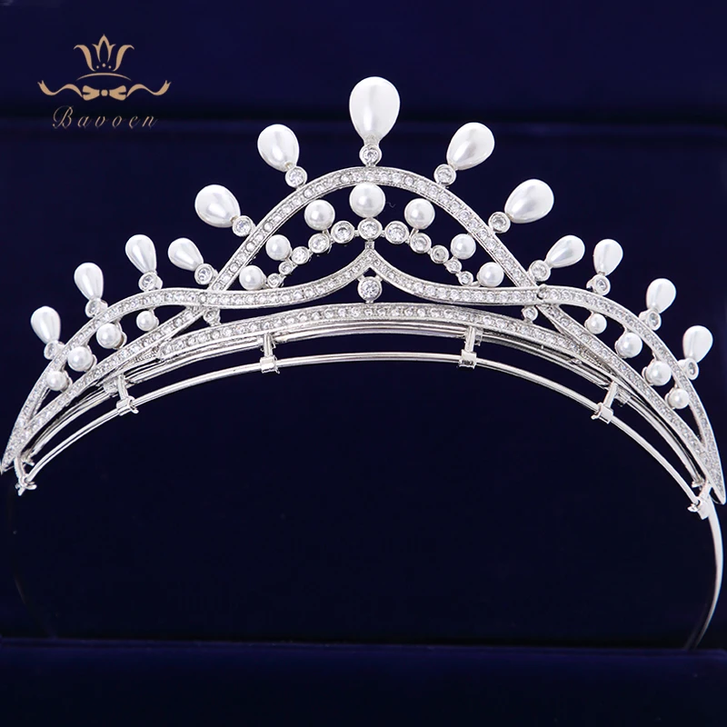 

Top Quality Royal Brides Pearls Zircon Tiaras Crowns Silver Crystal Hairbands Headpieces Pearls Wedding Hair Accessories