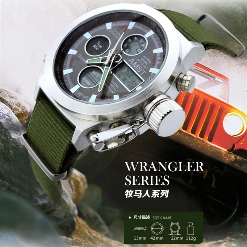 ATSM Wrangler, мужские часы, 50 метров, с кожаным ремешком, военные часы, мужские водонепроницаемые спортивные кварцевые часы с будильником, новинка