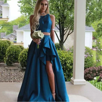 

Sexy Wedding Skirts For Prom Side Split Satin Custom Made Ruffle New Coming Waist Zipper Formal Party Skirts