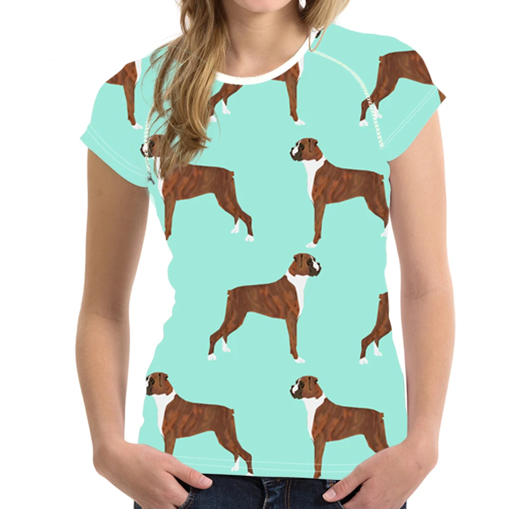 Noisydesigns Cartoon Boxer Dog Printing T Shirt For Women Kawaii Boxer Dog Printing T Shirt For Women