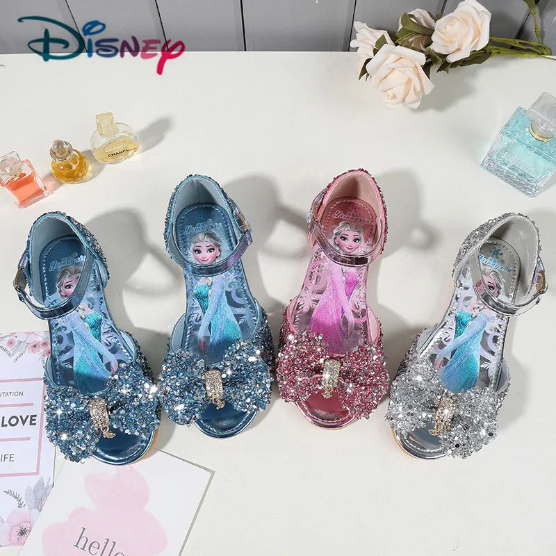 Disney Children's Girls Summer Shoes With PU/Rhinestone Frozen Princess Sandals Baby Girls Single Shoes Sandalia Infantil