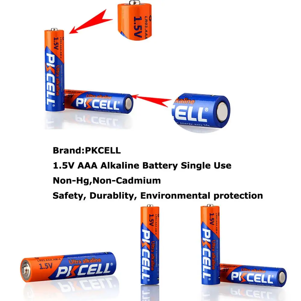 PKCELL 1.5V AAA Alkaline Battery LR03 E92 AM4 MN2400 MX2400 1.5Volt 3A AAA Batteria Dry Battery 20PC alkaline battery disposable battery for Electronic thermometer