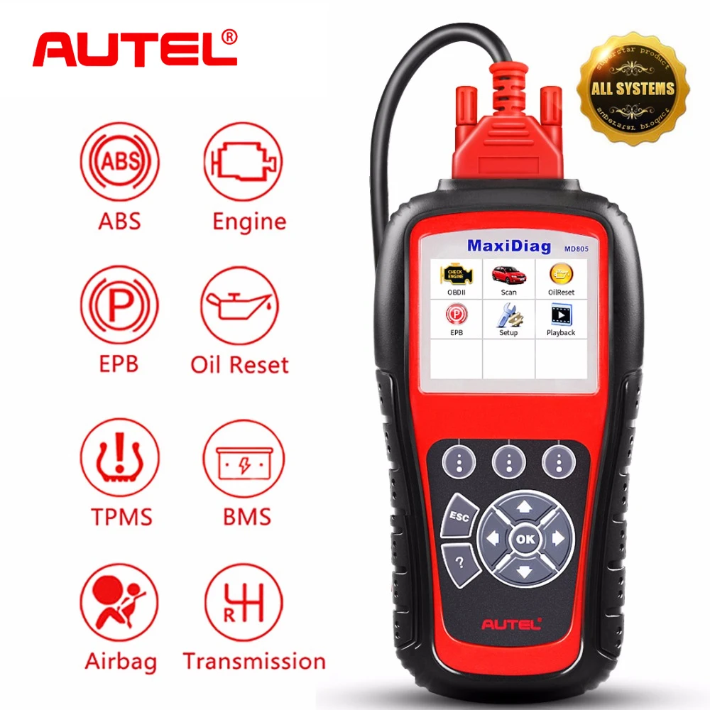 Autel OBD2 Code Reader Scanner MaxiDiag MD805 All System Auto ABS Airbag SRS EPB Engine Transmission TPMS OBDII Diagnostic Tool Autel OBD2 Code Reader Scanner MaxiDiag MD805 All System Auto ABS Airbag SRS EPB Engine Transmission TPMS OBDII Diagnostic Tool