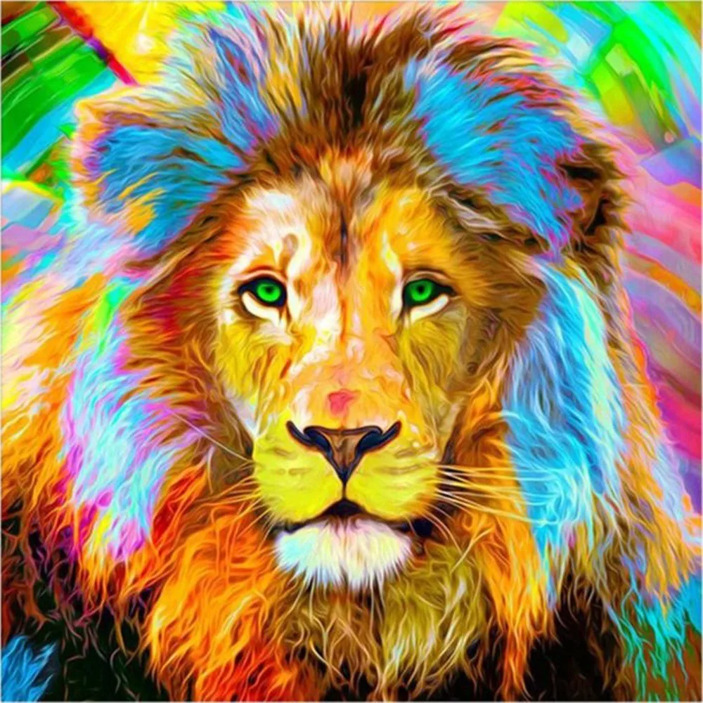 Diy 5d Diamond Painting Lion Face Cross Stitch Animal Mosaic Embroidery