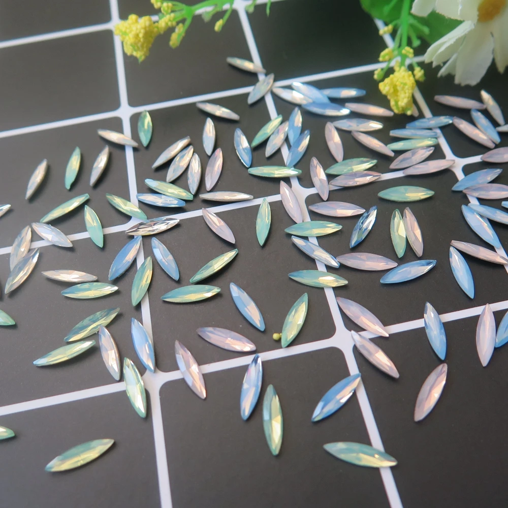 

30pcs/bag Cute High Quality 3*12MM Opal Color Point-Back Long Horse-Eye Shape Crystal Gem Stone Nail Art Gem RM28