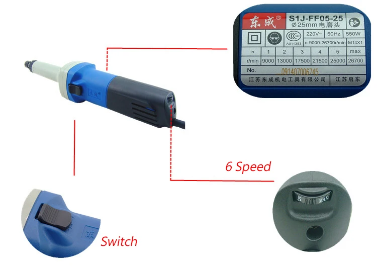 Переменная 6 Скорость 25 мм штамповочный шлифовальный станок, 550 Вт мини шлифовальный станок и Макс. 25 мм мини шлифовальный станок 9000-26700 об/мин полировщик для металла(3 мм или 6 мм хвостовик