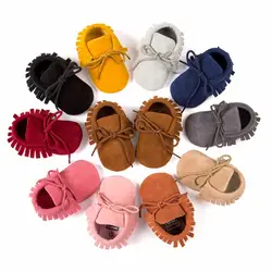 Детские мокасины мягкая moccs Мода Bebe бахрома на мягкой подошве нескользящая обувь Обувь для младенцев новые из искусственной замши