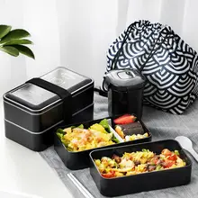 Японский пластиковый Ланч-бокс, двухслойный контейнер для еды, детский Портативный Ланч-бокс Bento, микроволновая печь, герметичная, BPA бесплатно