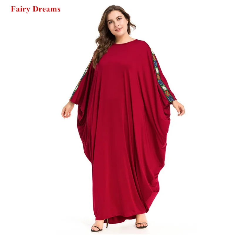Loose Robe Musulman Red Muslim Abaya For Women Long Dress Bat wing ...