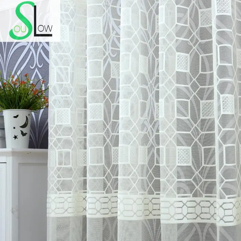 

Slow Soul Jade White Beige Coffee Water Cube Warp Jacquard Curtain Modern Bedroom Geometric Curtains For Living Room Tulle