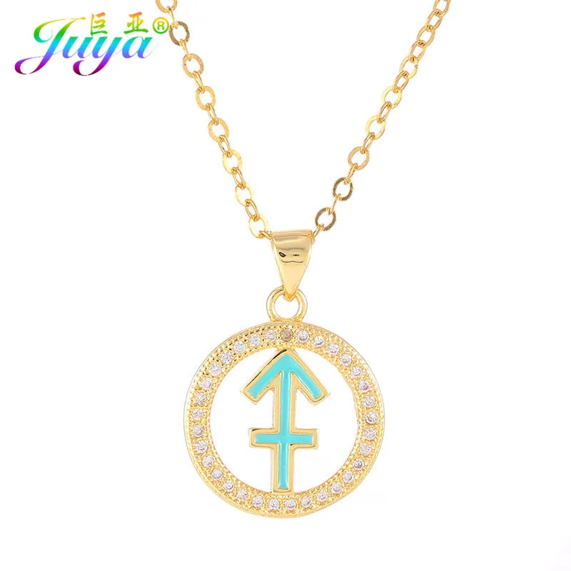 New Year's Gift Micro Paved Zircon Sagittarius Symbol Suspensions With Gold Chains Zodiac Constellation Pendant Necklace | Украшения и