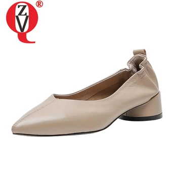 

ZVQ shoes women spring new fashion sexy high quality genuine leather pointed toe women pumps outside black apricot ladies shoes