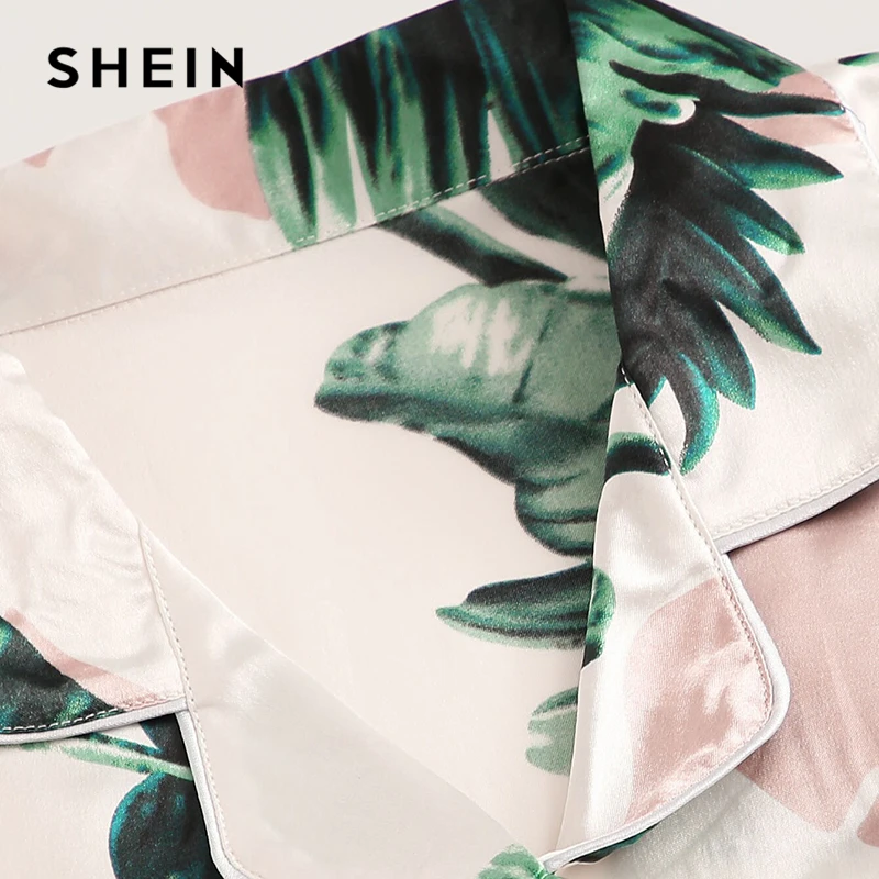 Женский Атласный пижамный комплект SHEIN повседневный с тропическим принтом шорты