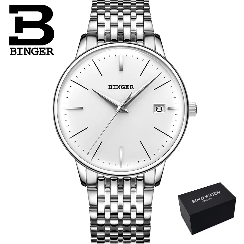 Бингер механические часы мужские брендовые Роскошные Мужские автоматические часы сапфировые наручные часы мужские водонепроницаемые часы Reloj Hombre B5078M - Цвет: steel silver white