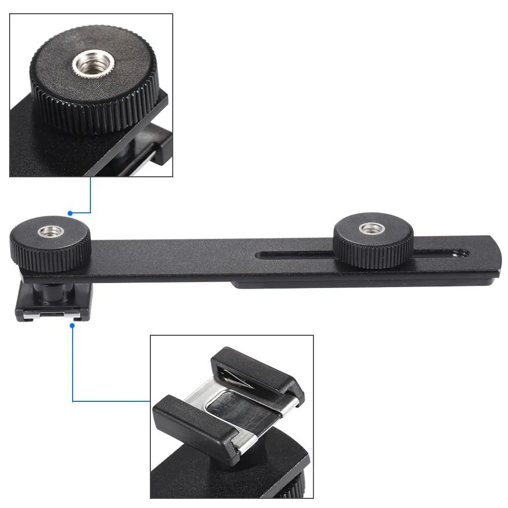 Kaliou Universal Camera Flash Bracket Light Stand Mount Holder with Two 1/4 Screw Mount for Flashgun Digital DC Camera Arms
