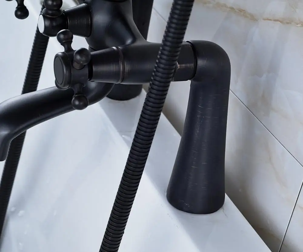 Bathroom Oil Rubbed Bronze Deck Mounted Shower Faucets Set Bathtub Faucet Water Mixer Tap with Hand Shower ZD313