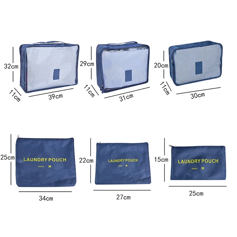 6 шт. дорожная сумка для хранения багажа одежда отделка сумка для хранения дорожная Одежда Органайзер 40 см x 31 см x 12 см - Цвет: Navy