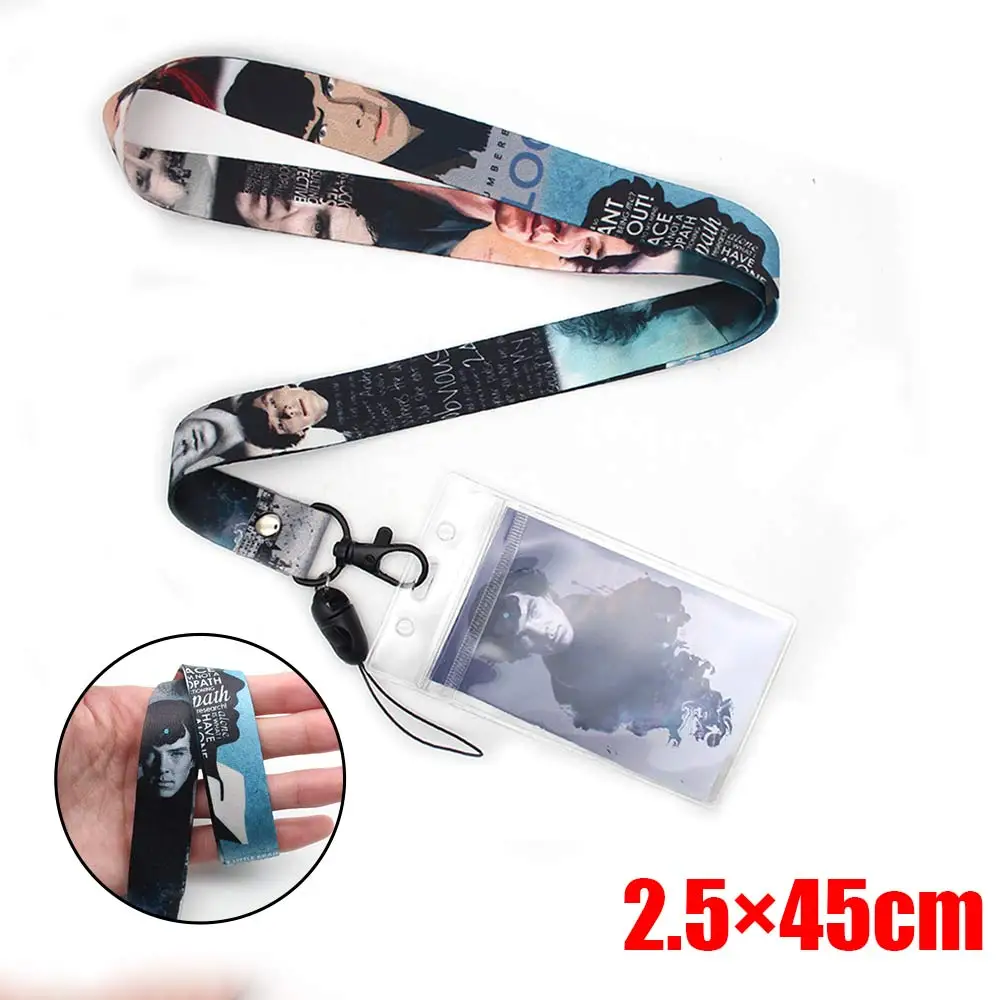 

POFUNUO Sherlock Pattern Phone Rope Chain Strap Charm Lariat Lanyard Keychain+ID Credit Card Protector Case Cover Sleeve